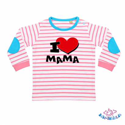 Baby-T Shirt Langarm gestreift bedruckt mit "I Love Mama"
