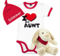 Preview: Baby Geschenk Set für Jungen Babybody Kontrast 2-farbig bedruckt  "I love my Aunt""