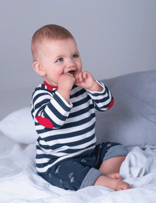 Baby-T Shirt Langarm gestreift bedruckt mit "Bin schon soooooo groß"