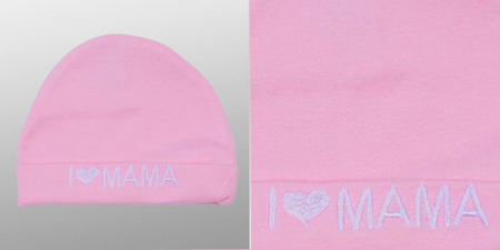 Babymütze in rosa bestickt mit  "I Love Mama"