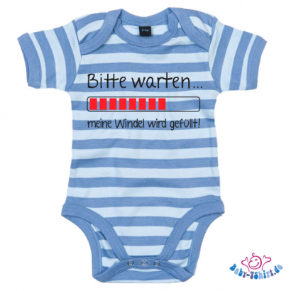 Babybody gestreift bedruckt mit "Bitte warten meine Windel wird gefüllt!"