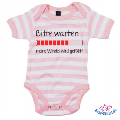 Babybody gestreift bedruckt mit "Bitte warten meine Windel wird gefüllt!"