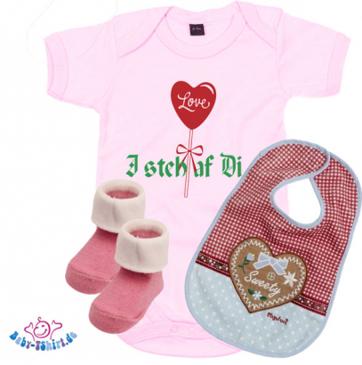 Baby Geschenkset Mädchen 4-teilig "I steh af di"  Modell Hellblau/Pink