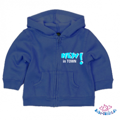 Baby Sweatjacke bedruckt mit "New in Town"