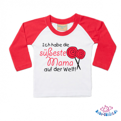 Baby T-Shirt Baseball mit dem Aufdruck "Ich habe die süßeste Mama der Welt"