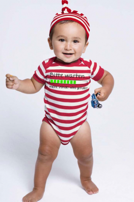 Babybody gestreift bedruckt mit "Bitte warten meine Windel wird gefüllt!"