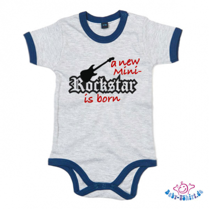 Zweifarbiger Babybody "Kontrast" bedruckt mit "A New Mini Rockstar is born"