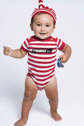Babybody gestreift bedruckt mit "Powerboy"