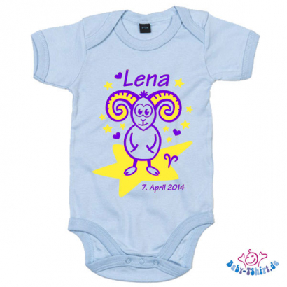 Babybody bedruckt mit Namen und Sternzeichen bedruckt "Widder