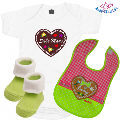 Baby Geschenkset Mädchen 4-teilig "Süsse Maus"  Modell Grün/Pink