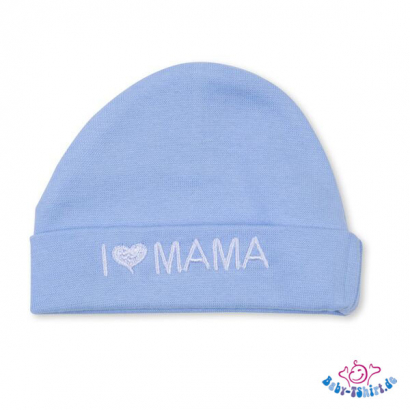 Babymütze in hellblau bestickt mit  "I Love Mama"