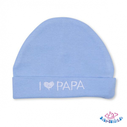 Babymütze hellblau bestickt mit  "I Love Papa"