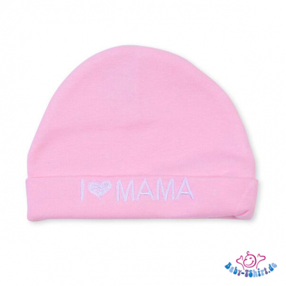 Babymütze in rosa bestickt mit  "I Love Mama"