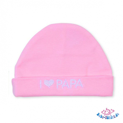 Babymütze rosa bestickt mit  "I Love Papa"