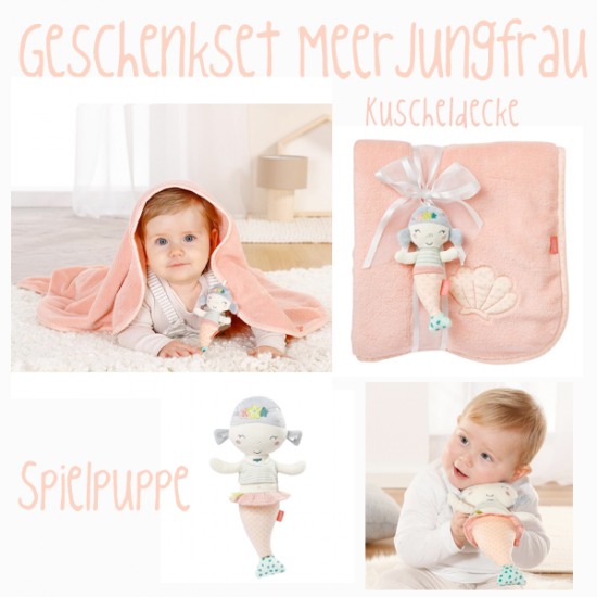 Geschenkset Meerjungfrau: Babydecke + Spielpuppe groß Babyfehn