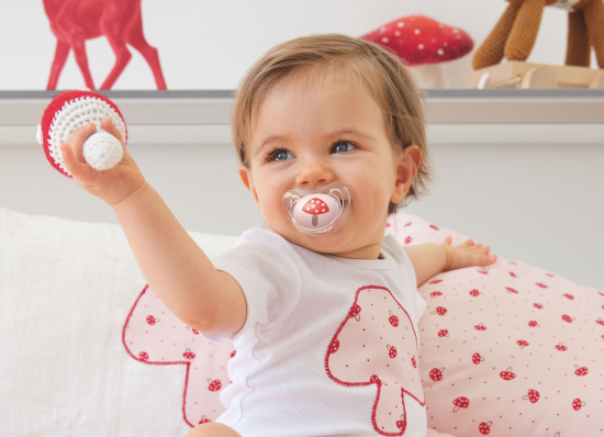 NUK Babyschnuller  Weiss-Transparent mit Logoaufdruck - ab 100 Stück