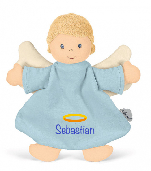 Baby Schutzengel Schmusetuch- hellblau  mit Grußkarte