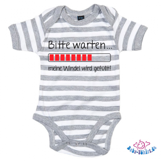 Babybody gestreift bedruckt mit "Bitte warten meine Windel wird gefüllt!"