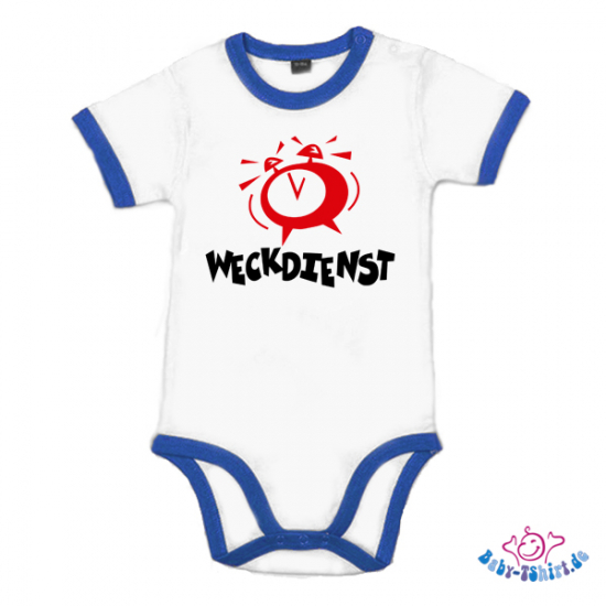 Babybody Kontrast bedruckt mit  "Weckdienst