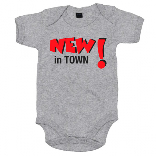 Babybody bedruckt mit "New in Town"