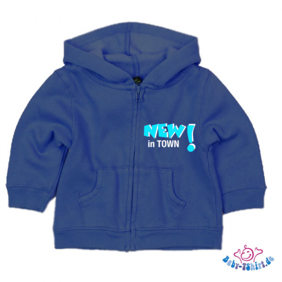 Baby Sweatjacke bedruckt mit "New in Town"
