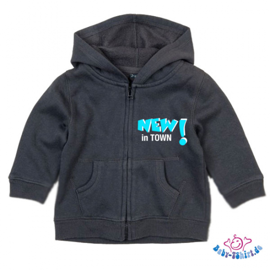 Baby Sweatjacke bedruckt mit "New in Town"