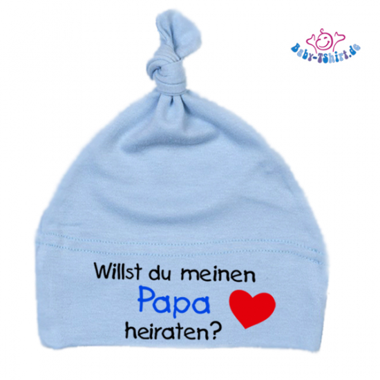 Babymütze bedruckt mit  "Willst du meinen Papa heiraten?"