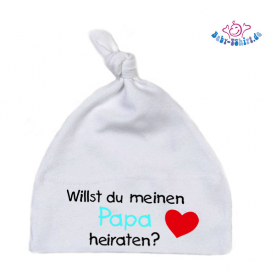 Babymütze bedruckt mit  "Willst du meinen Papa heiraten?"