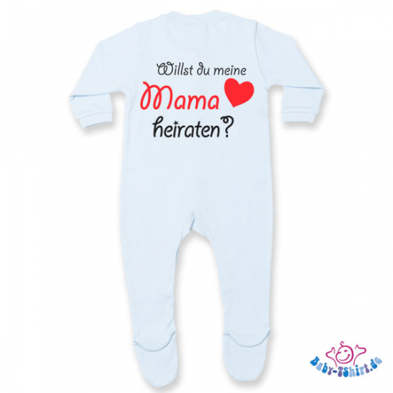 Babystrampler mit Füßchen - Rücken bedruckt mit "Willst du meine Mama heiraten?"