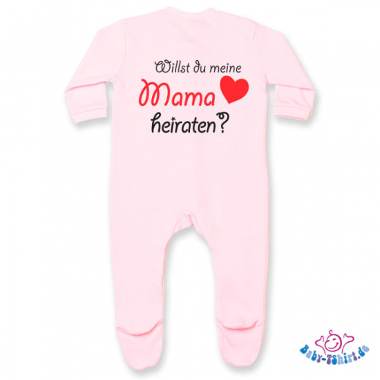 Babystrampler mit Füßchen - Rücken bedruckt mit "Willst du meine Mama heiraten?"