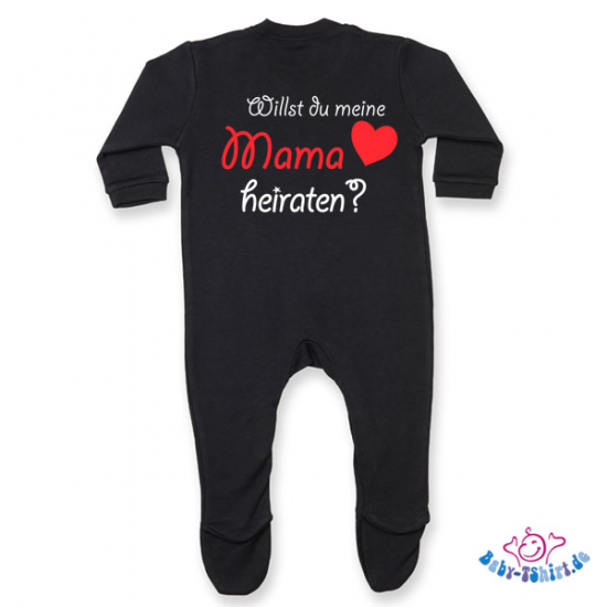 Babystrampler mit Füßchen - Rücken bedruckt mit "Willst du meine Mama heiraten?"