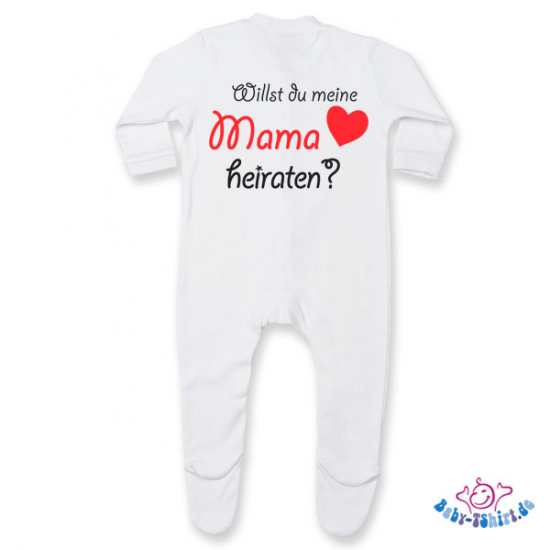 Babystrampler mit Füßchen - Rücken bedruckt mit "Willst du meine Mama heiraten?"