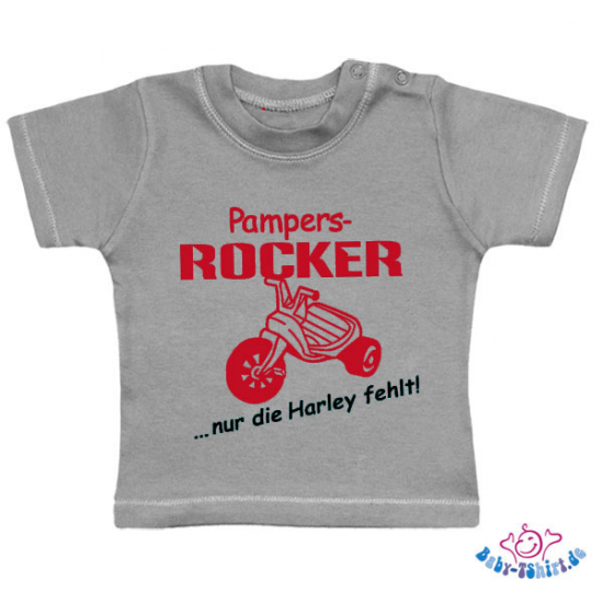 Baby T-Shirt  mit dem Aufdruck "Pampersrocker nur die Harley fehlt!"