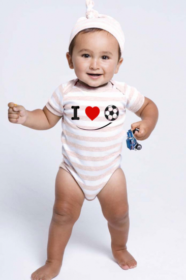 Babybody gestreift bedruckt mit "I love Fußball"