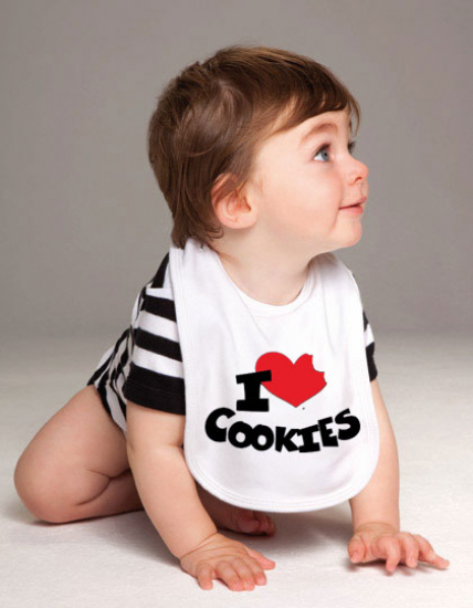 Babylätzchen 2 farbig bedruckt mit "I Love Cookies"