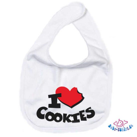 Babylätzchen 2 farbig bedruckt mit "I Love Cookies"
