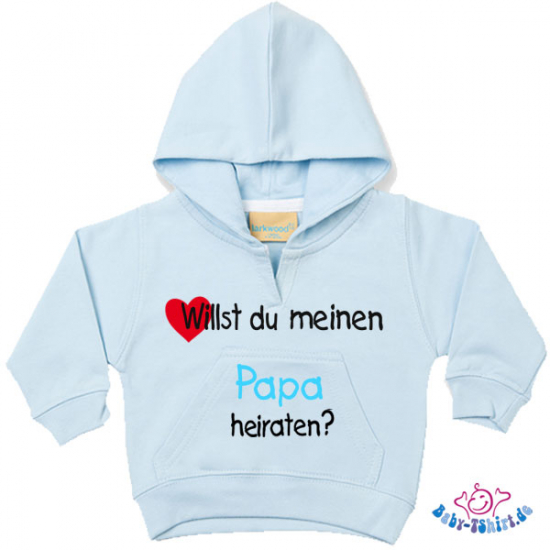 Kuscheliger Baby Sweater mit Kapuze bedruckt mit "Willst du meinen Papa heiraten"