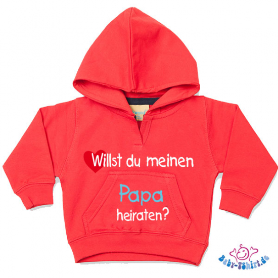 Kuscheliger Baby Sweater mit Kapuze bedruckt mit "Willst du meinen Papa heiraten"