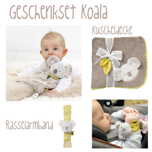 Geschenkset Koala: Babydecke + Rasselarmband Babyfehn