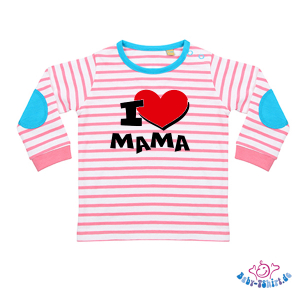 Baby-T Shirt Langarm gestreift bedruckt mit "I Love Mama"